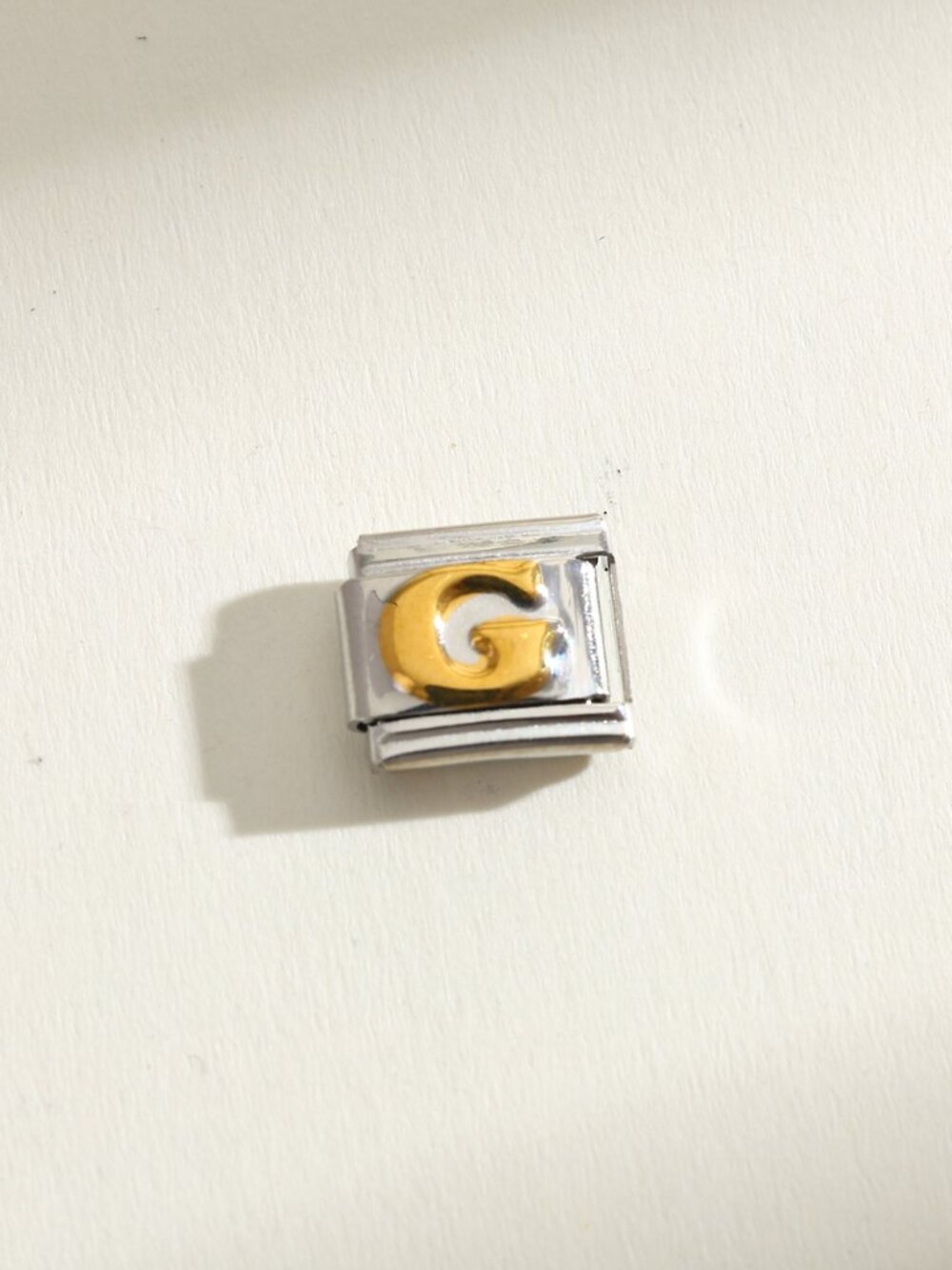 Letter G Raised Gold and Silver Initial 9mm Stainless Steel Italian Charm